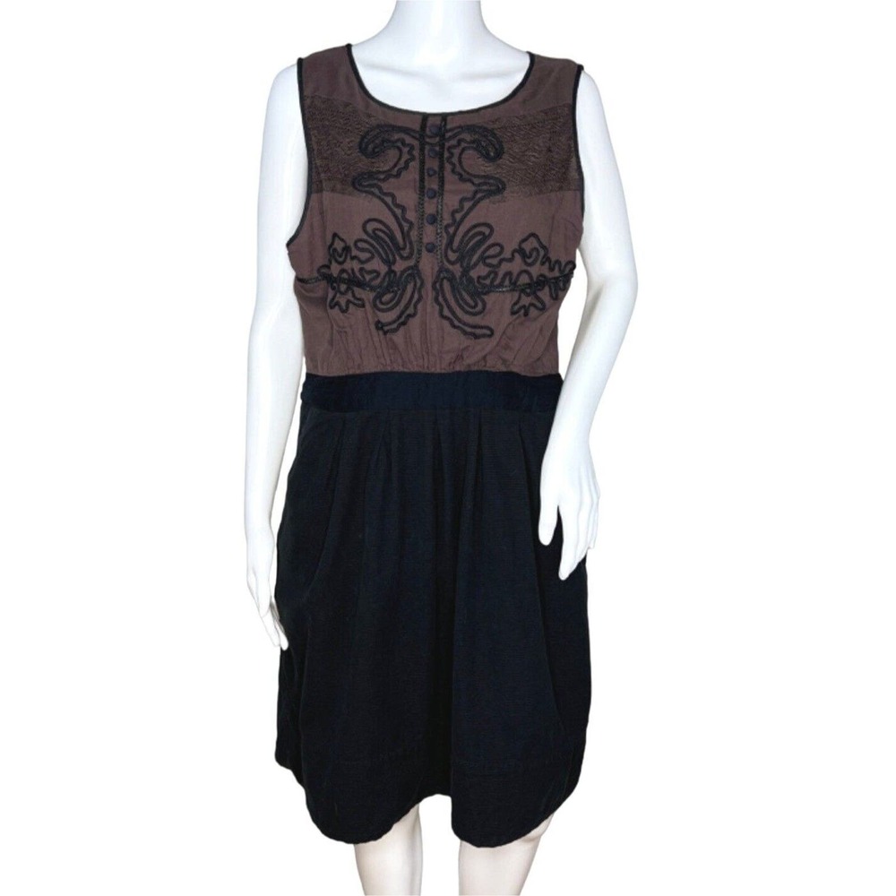 Leifnotes Dress Women 12 Black Brown Open Air Theater Dress Embroidered Boheiman